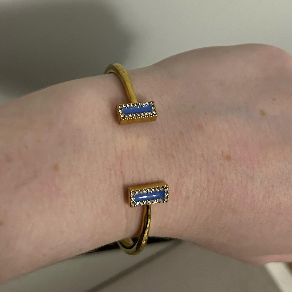 Kate Spade Gold Tone Adventure Blue Raising the Bar Hinged Cuff Bracelet